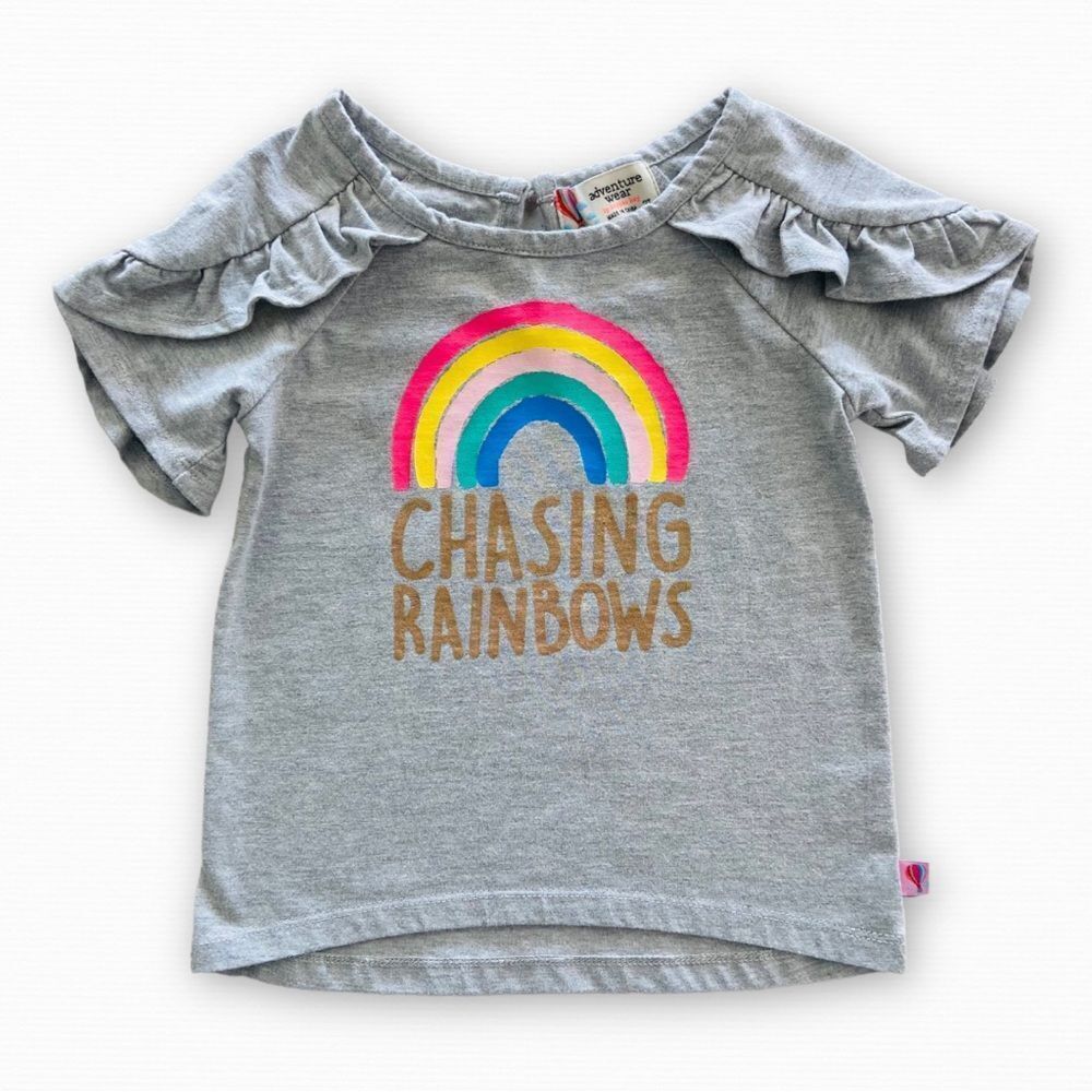 Adventure Wear by Copper Key Toddler Girls Chasing Rainbows Ruffle Top Size 2T